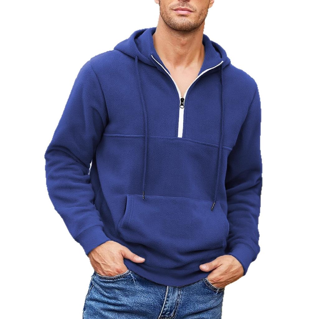 Autumn Winter Men's Thickened Hooded Sweater Stand-up Collar Half-zipper Long-sleeved Casual Comfortable Skin-friendly Breathable Tops Sweatshirt