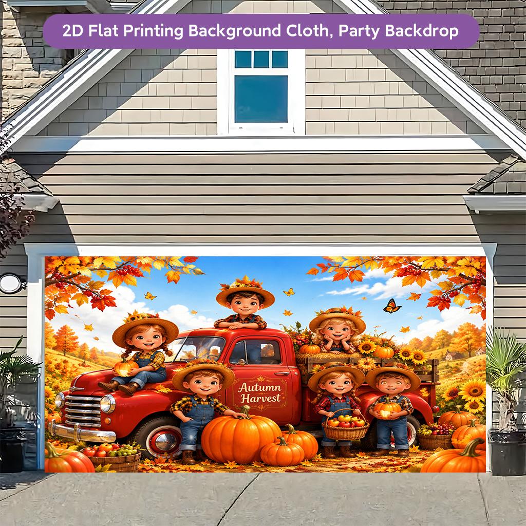 1 Piece of 2D Flat Background Fabric, Autumn Harvest Farm Joyous Gathering Polyester Banner Decorationzyc