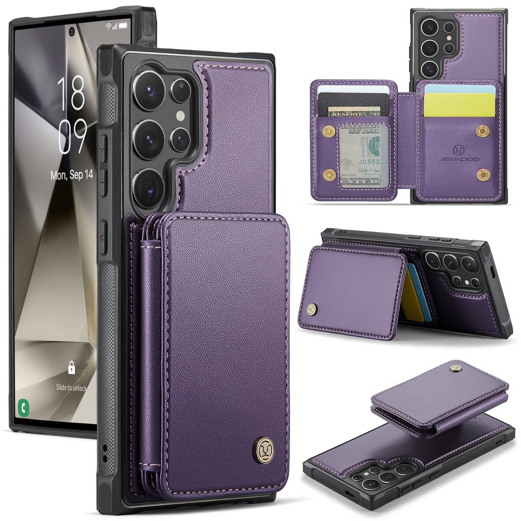 JEEHOOD J05 For Samsung Galaxy S24 Ultra Case Leather Mobile Cover with Detachable Magnetic Card Bag