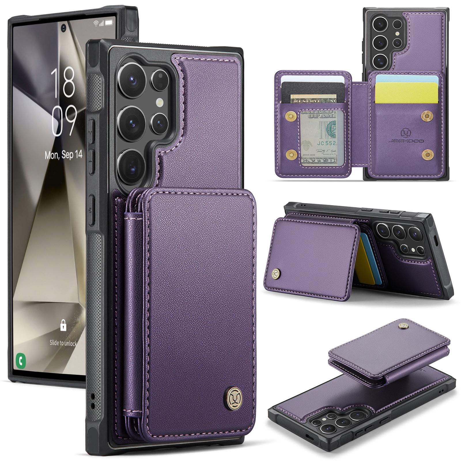 

For Samsung Galaxy S24 Ultra Case Leather Mobile Cover with Detachable Magnetic Card Bag Purple