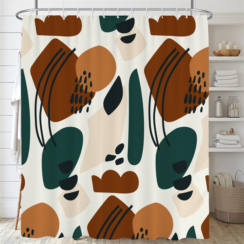 Modern Abstract Print Shower Curtain Bathroom Fabric Polyester Waterproof Minimalist Line Shower Curtains Bath Decor with Hooks