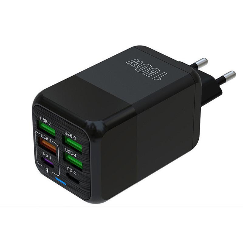 150 W 6 portów Pd QC 4.0 USB C Szybka ładowarka ścienna Super szybkie ładowanie dla iPhone'a Samsunga Ipada Xiaomi Huawei Oneplus Oppo