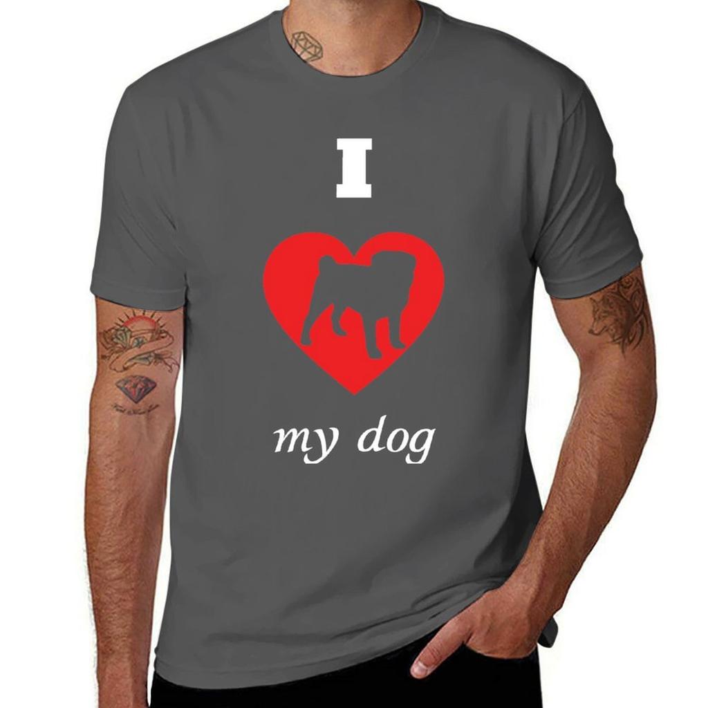 Pug  I Love My Dog TShirt Basic Daily Outfit Short Sleeve Tee