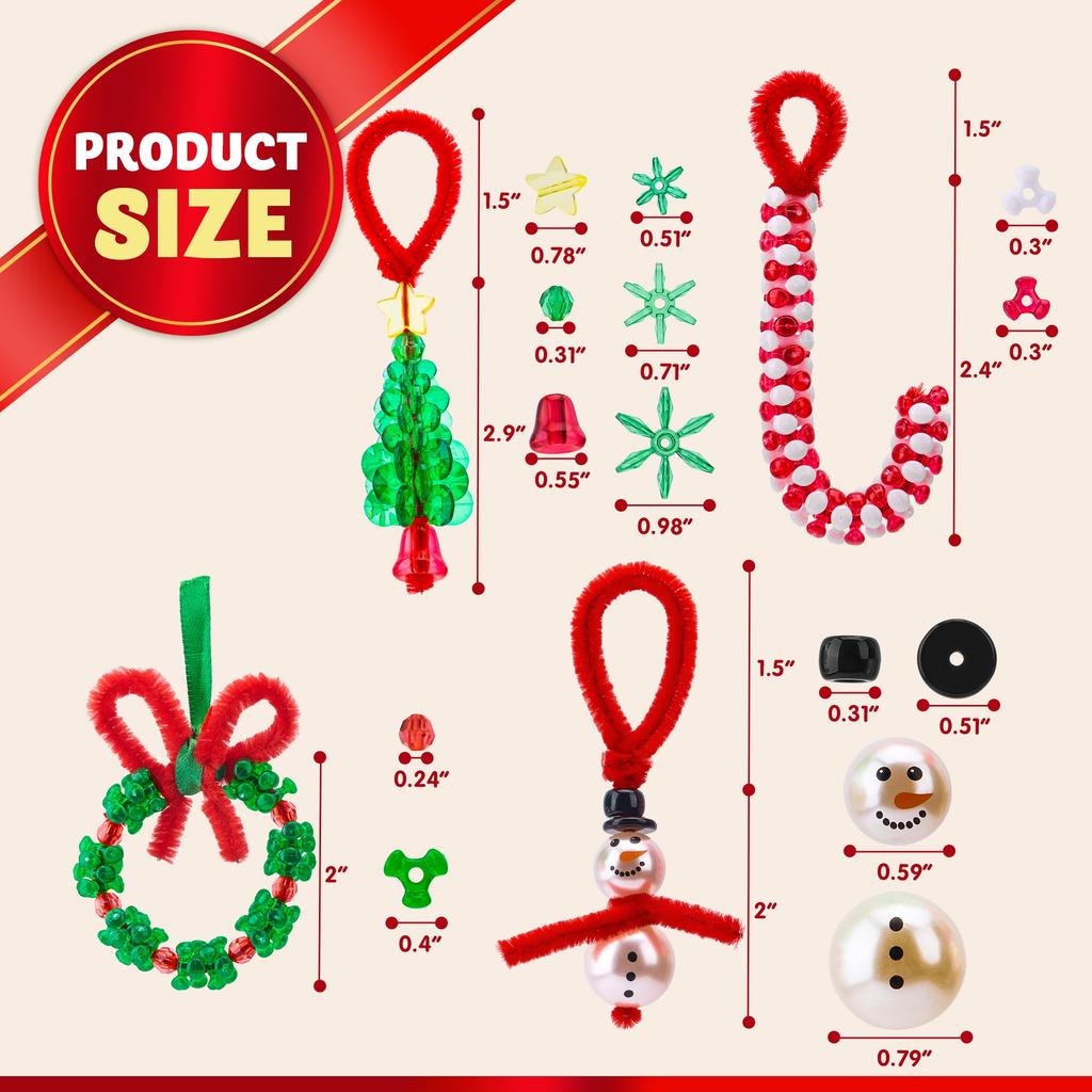 Joyfy Christmas Beaded Ornament Craft Make Up To 40 Hanging Ornaments of Snowman Xmas TreeCandy Canes for Xmas Ornaments Craft