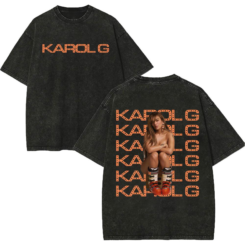 Vintage Spłowiałe Koszulki Karol G Tropicoqueta Tour 2026 Mężczyźni Kobiety Moda Pop Muzyka Koszulka Letnia Codzienna Luźna Bawełniana Koszulka