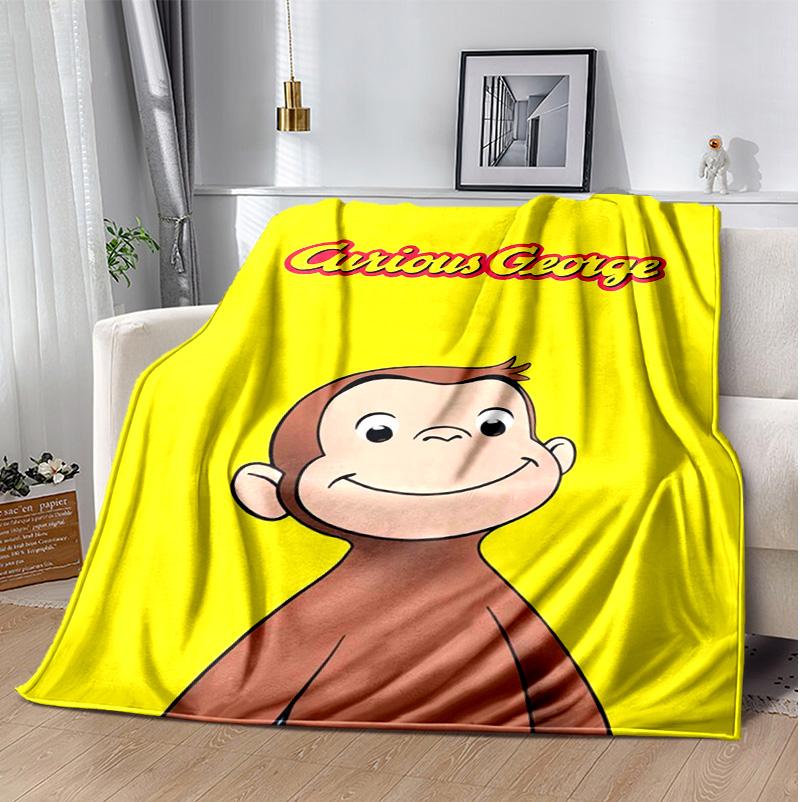 Curious George Flannel Blanket Soft Warm All-Season Throw, Design for Camping, Car Travel, Hiking Sofa, Bed, Office Perfect Gift for Parties