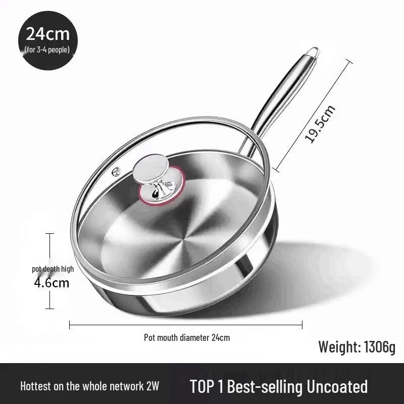 

Handon 316 Stainless Steel Coating-Free Frying Pan with Lid