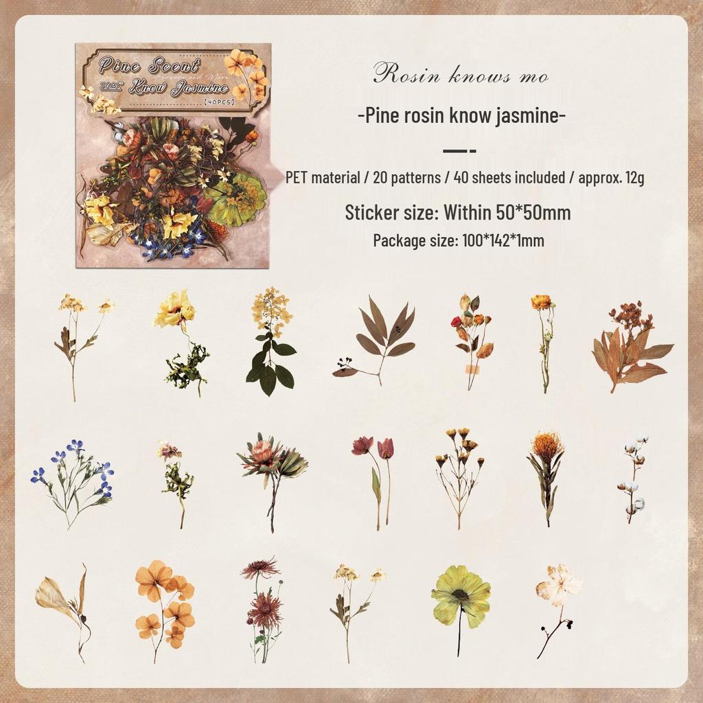ZABC Cross the Flowers Dream Series Sticker Pack: 8 Styles of Plant & Flower Stickers for Journals and DIY Decor.