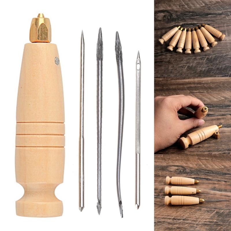 4 In 1 Leather Craft Stitching Scratch Awl Tool Pin Punching Tool Leather Awl Pin Punching Awl for Cutting Sewing Craft
