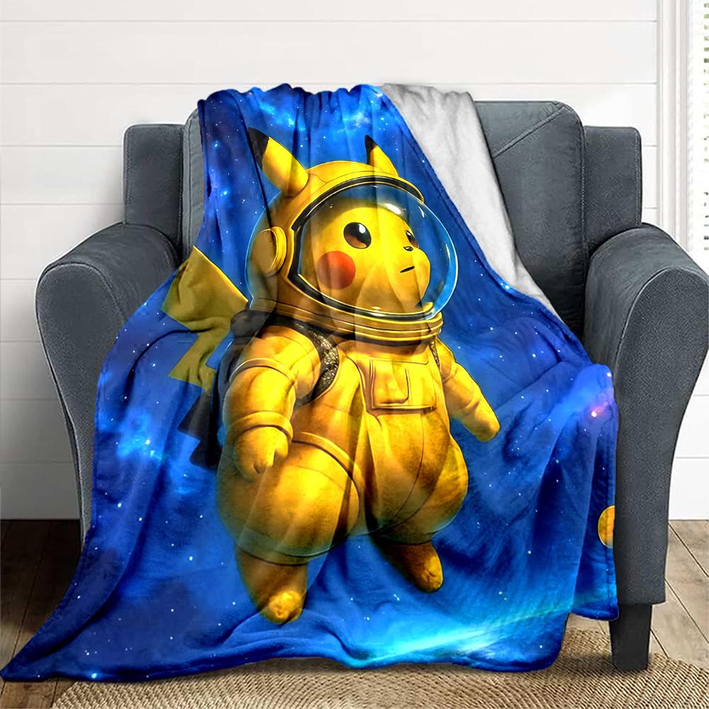 1pc Pikachu Astronaut Blanket Lightweight Flannel Blanket Throw Blanket For Sofa, Bed, Travel, Camping, Livingroom, Office, Couch