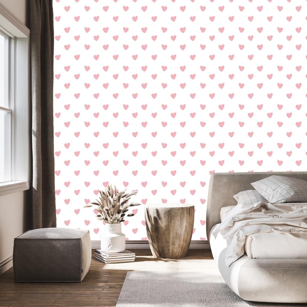 Hearts Wallpaper White and Coral 50x1000