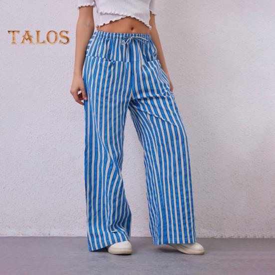 Pantaloni Lungi Dama Talie Joasă Talie Elastică Șnur Ajustabil Pantaloni Casual cu Buzunare Croială Largă Pantaloni cu Picior Lat