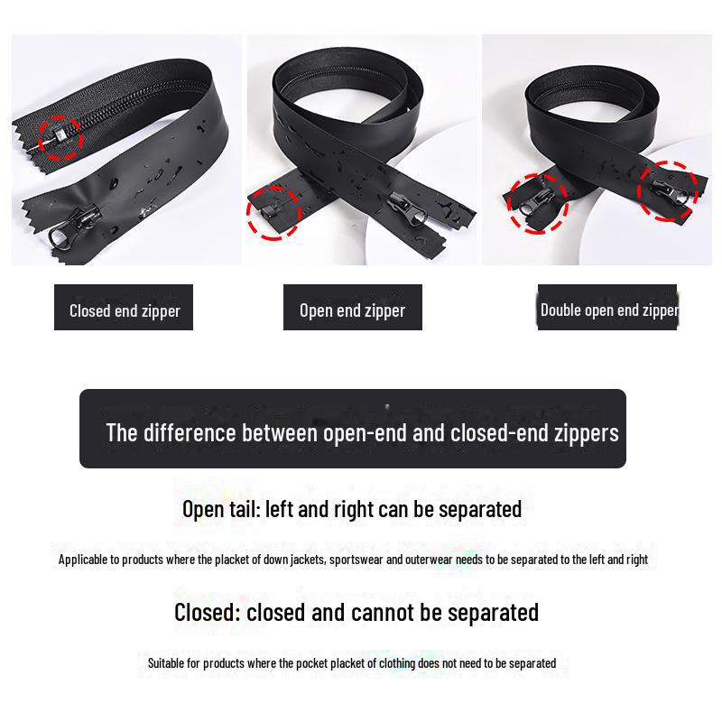 Nu. 5 Fermoar Invizibil Impermeabil din Nailon Negru pentru Buzunar Jachetă Sport de Exterior, Capăt Deschis