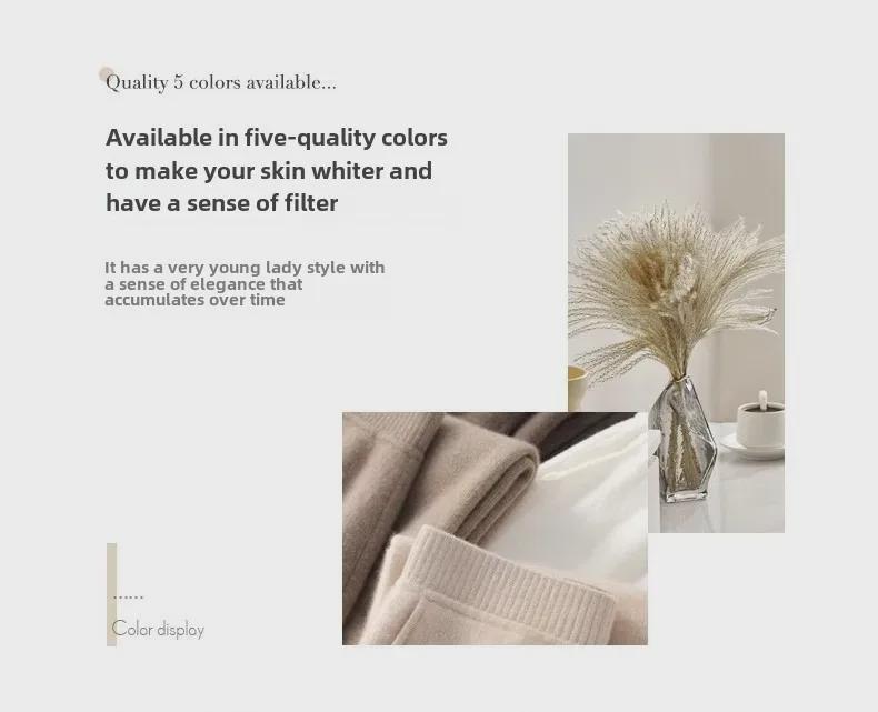 Podzimní a zimní dámské pletené kalhoty se širokými nohavicemi z imitace vlny s kapsami - Malá velikost