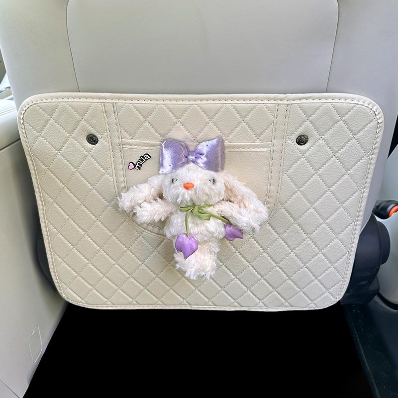 Leather Anti Kick Pad for Geely EX2 2026 Cute Big Eared Rabbit Child Protection Rear Seat Anti Kick Pad Car Interior Accessories