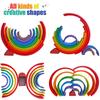 Colorful Wooden Rainbow Arch Bridge & People Stacking Blocks for Children's Early Education