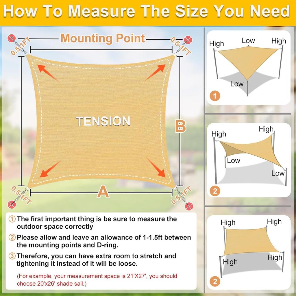 185GSM HDPE Sun Shelter Rectangle Sun Shade Sail Outdoor Sunshade Canopy UV Block Sun Cover for Garden Backyard Patio Awning