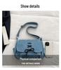 Korean Style Denim One-Shoulder Bag with Drawstring, Large Capacity Crossbody for School and Travel