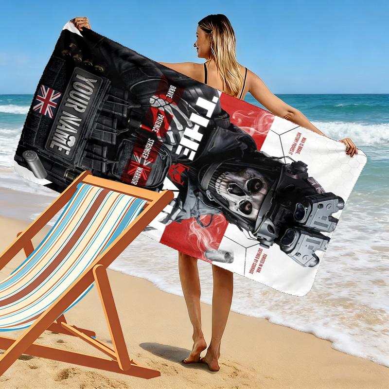 Name Custom Duty Call Ghost Print Beach Towel, Large Soft Quick Dry Towel for Beach Camping Swimming