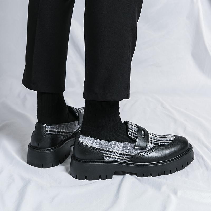 Thick soled casual men's leather shoes Fashion designer's New style Daily Trendy Party Office street youth Black and White shoes