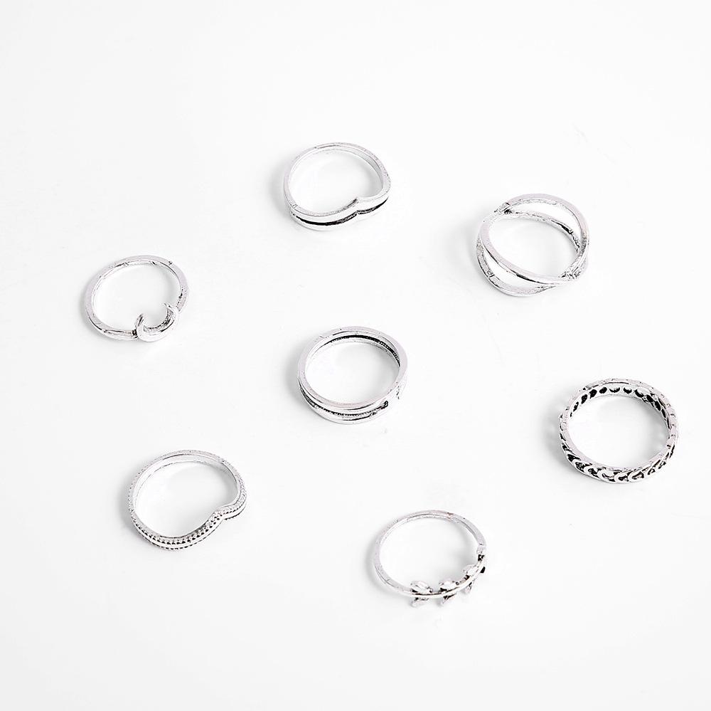 7pcs/set Moon Leaf Double V Double Layer Cross Ring