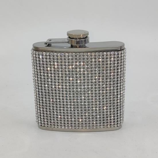 180ml Rhinestone Studded Hip Flask Leak-proof 304 Stainless Steel Reusable Anti-drop Wine Flask