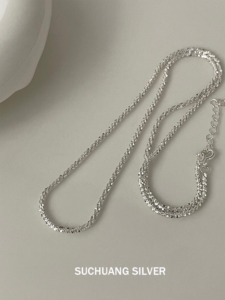 Su Chuang S925 Sterling Silver Sparkling Clavicle Necklace for Girls with Korean Simple Design S925 Silver серебряный