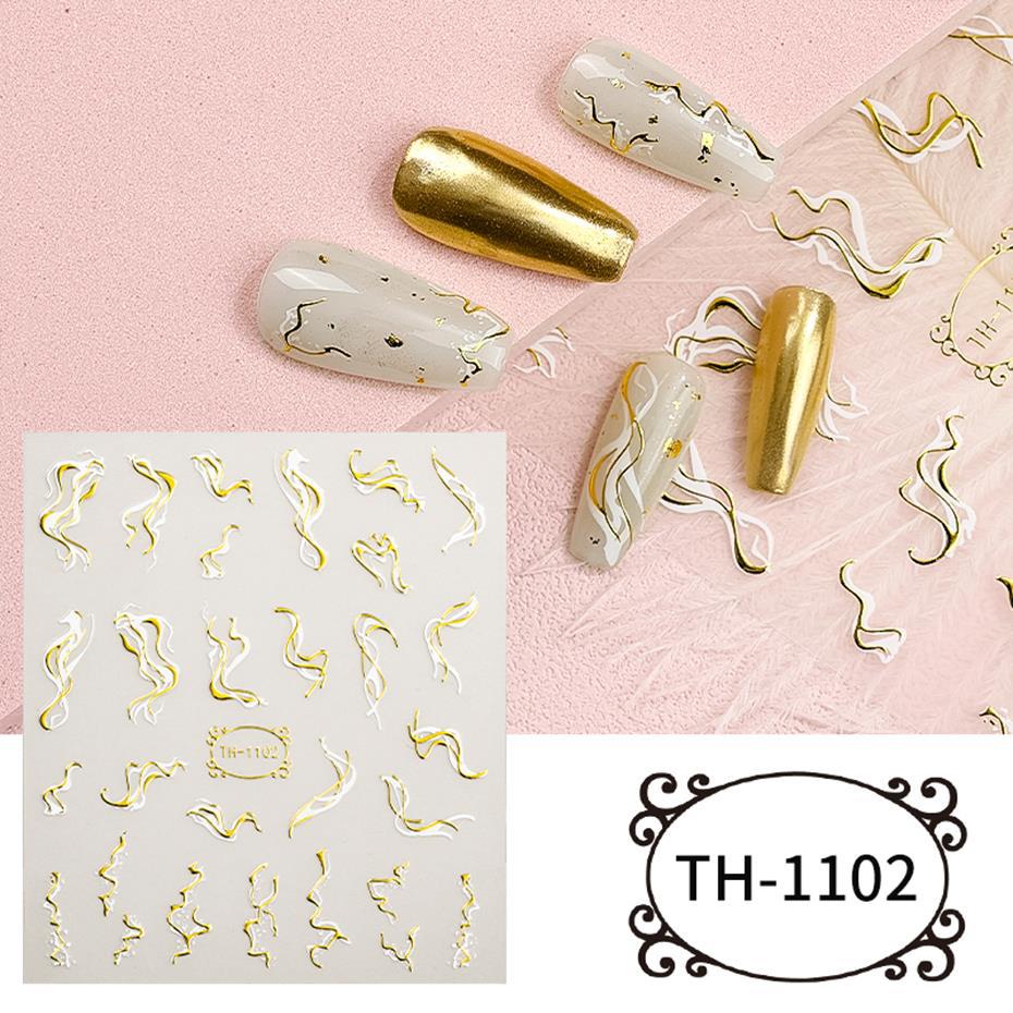 1PCS Black White Butterfly Laser Nail Stickers Nail Art Decoration Abstract Lines Bronzing Flowers Stickers For Nails