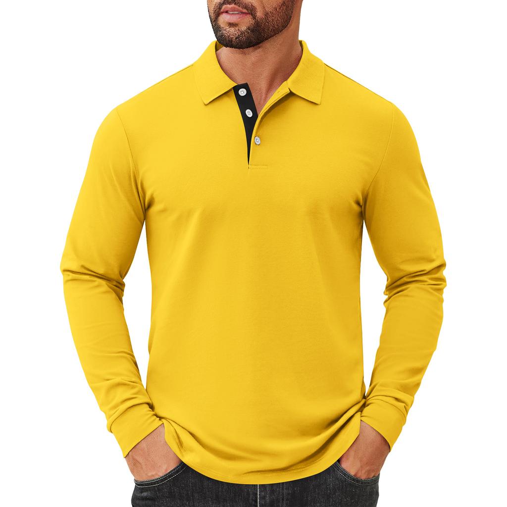 Men's Solid Color Button Lapel Long Sleeve Top Men's Casual Fashion Long Sleeve Top