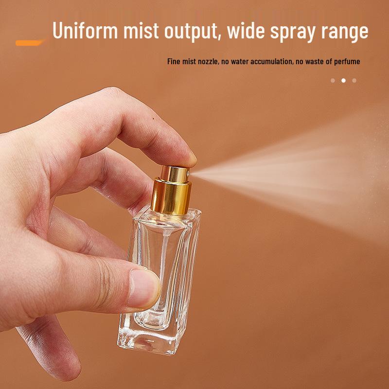 Threaded Flat Square Glass Perfume Bottle, 50ml Press Spray & 30ml Portable Refill, Transparent