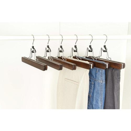 Amber Home Natural Wooden Pants Hangers, 10-Piece Set, Brown, Skirt Hangers, Non-Marking, 360-Degree Rotating, Rust-Resistant Hooks, Shape-Retaining,
