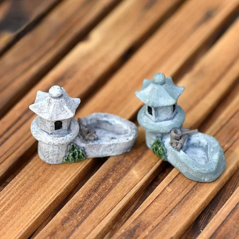 Moss Micro Landscape Ornament Pool Tower House Micro Landscape Home Garden Decoration  Desk Decoration