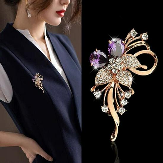 Elegant Floral Zircon Brooch for Women - Suit & Sweater Accessory