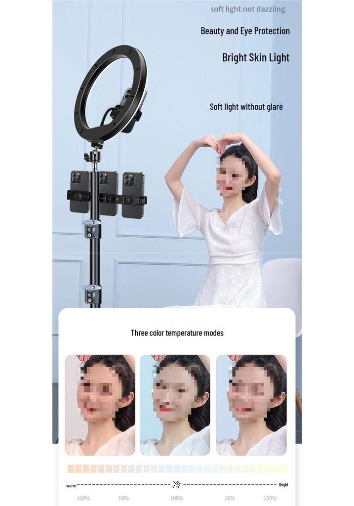 Dual Mobile Phone Live Streaming Tripod with Multi-Angle Stand and Fill Light for Outdoor Broadcasting