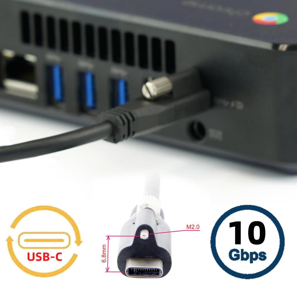 NFHK USB-Verriegelungs-Datenstromkabel für Kameras mit Einzelpanel-Montageschraubanschluss 3.1 Typ-C USB-C (200CM)