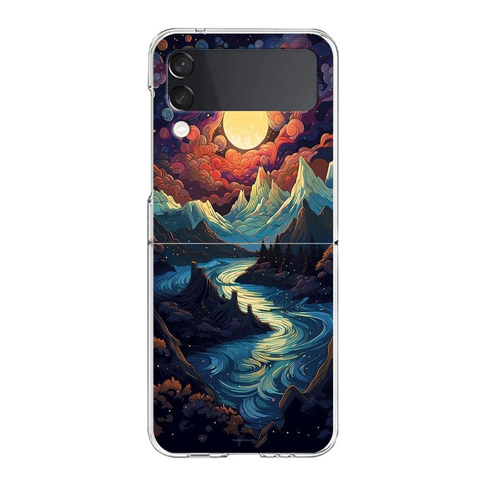 Phone Cover For Samsung Galaxy Z Flip 6 5 4 Case Transparent For Samsung Z Flip 3 Hard PC Foldable Shell Mountain Forest Capas