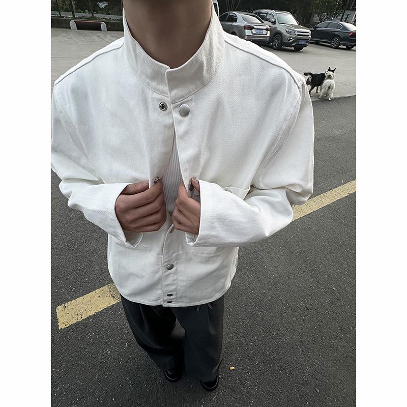 Men s Spring Canvas Stand-Up Collar Jacket - High-End Cleanfit XL белый