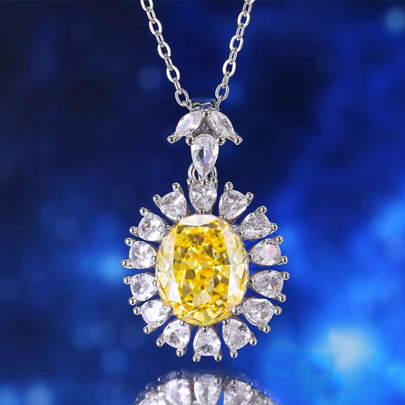 S925 Sterling Silver Green Nano Yellow Blue Ruby Pendant Necklace with Diamonds