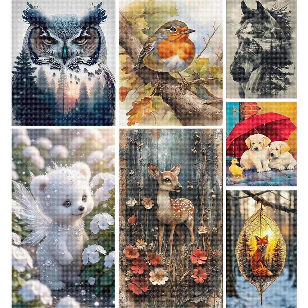 Animal Printed Cross Stitch Kit DIY 11CT Embroidery Craft Set Home Wall Decor