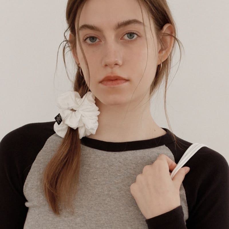 Voor Flower Jacquard Scrunchie_Medium_White