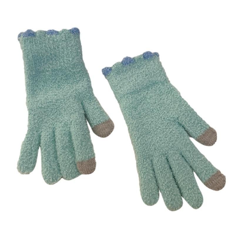 Warm Gloves Women's Candy-colored Small Jelly Beans, Coral Fleece Knitted Cute Wool, Cold-proof and Thickened, Available In Autumn and Winter