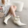 Fashion temperament pointed black women's short boots women's new autumn and winter thin heel leather boots versatile high heels
