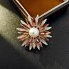 Korean Crystal Sunflower Brooch: High-End Pearl Pin for Women's Retro Fashion