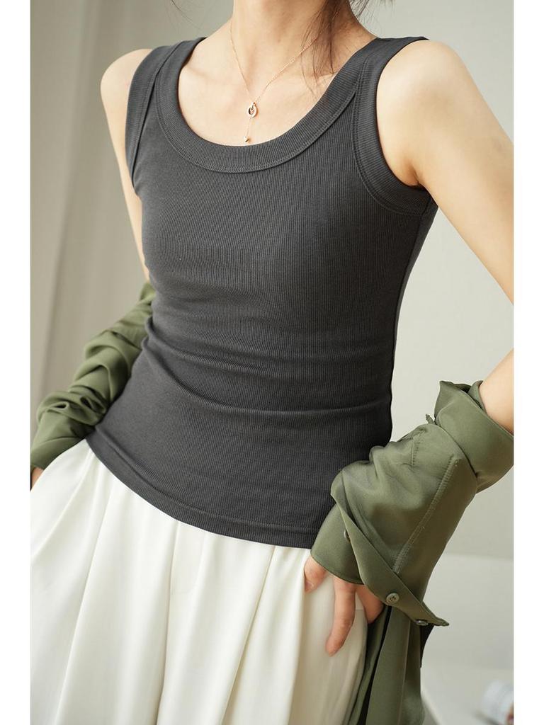 Ripp-Modal-Formweste für Damen mit seitlicher BH-Unterstützung, Bodycon-Basisschicht mit Rundhalsausschnitt für Frühling & Sommer