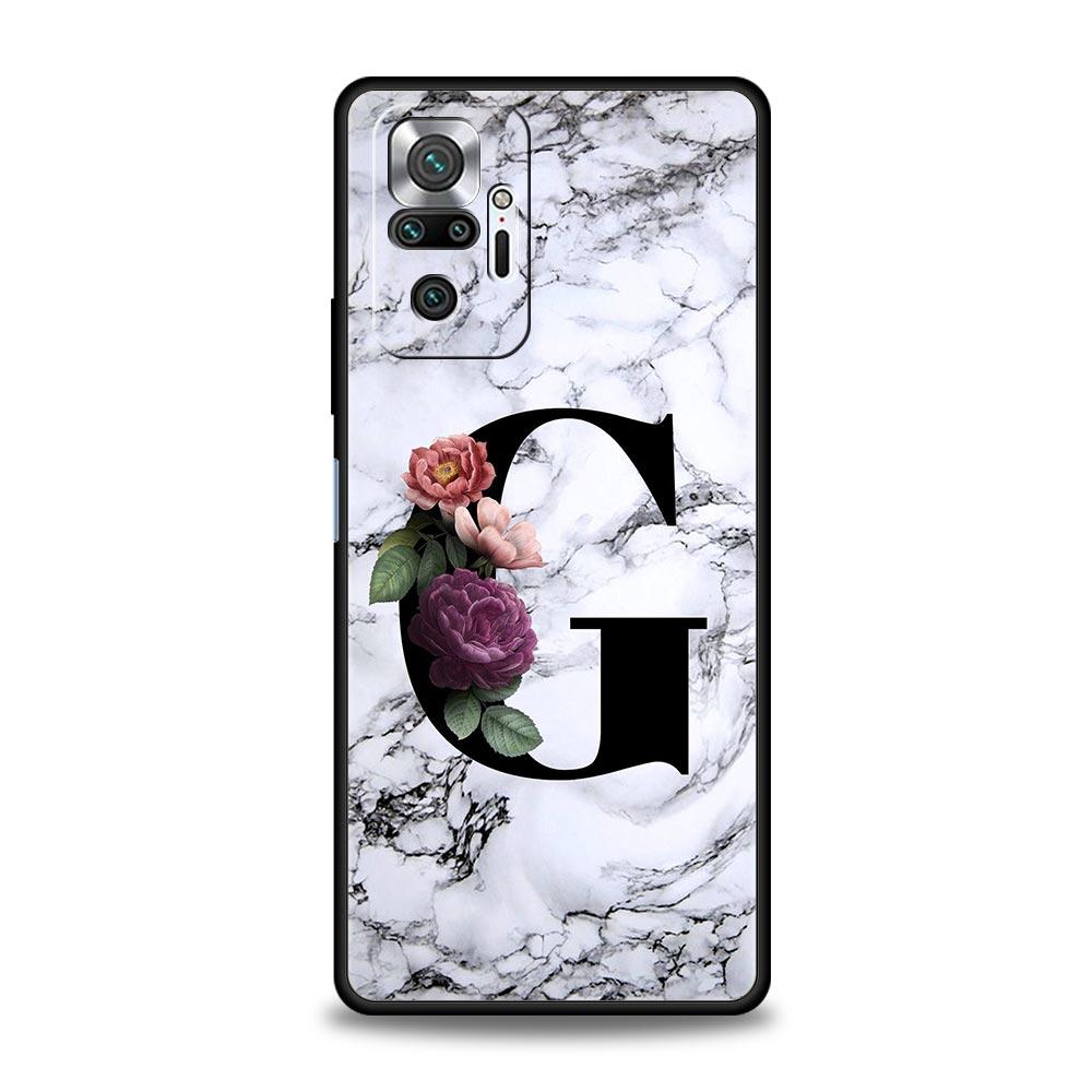 Letters Flower English Marble Phone Case For Xiaomi Redmi Note 14 13 5G 10 11 12 Pro Plus 4G 14C 13C 12C 10C Black Cover
