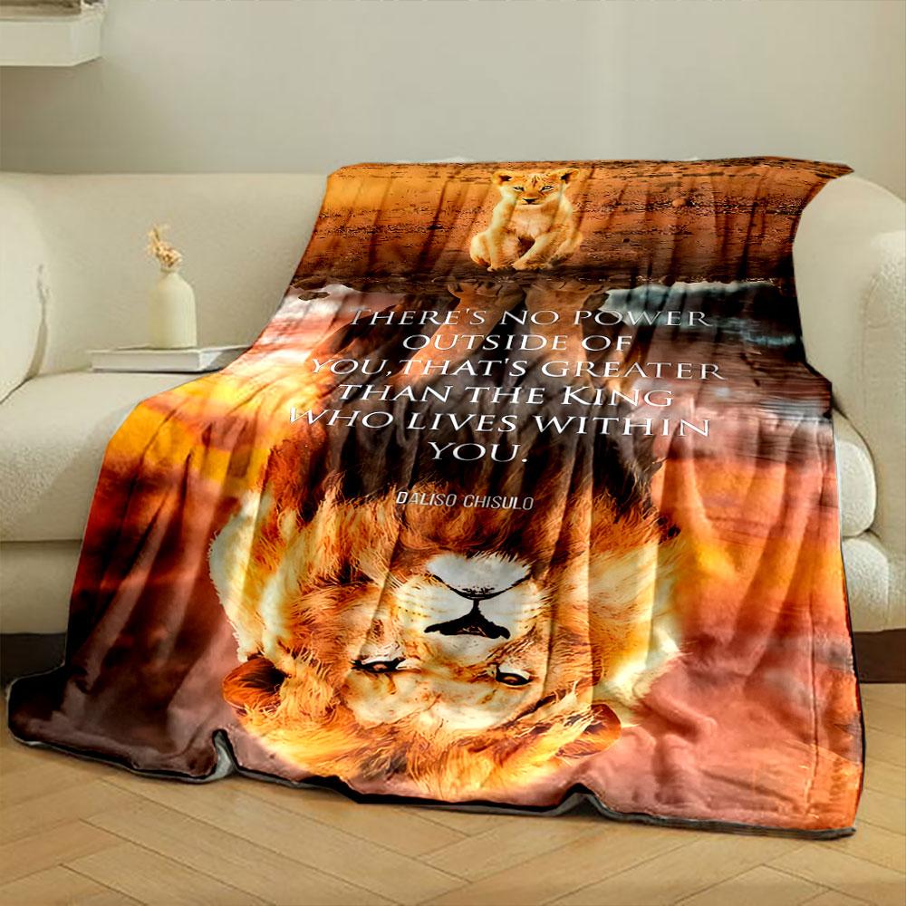 Lion Cub Reflection Inspirational Blanket Printed Blanket for Living Room Bed Couch lunch break Soft Cozy Blanket for Friend's festival Gift