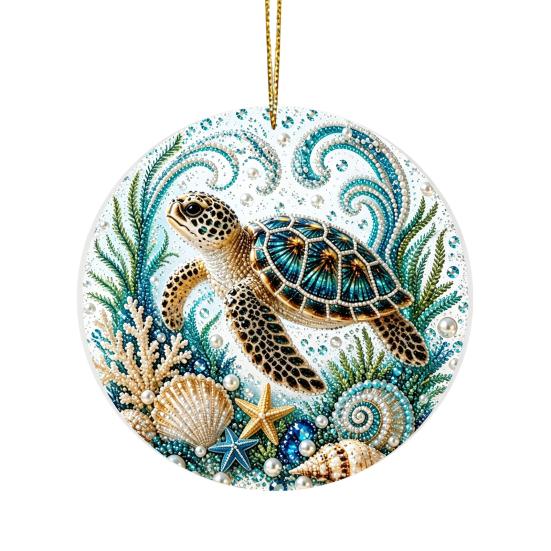 Handcrafted Sea Series Ornaments Ocean Theme Pearl Art Hanging Ornament, 2D Flat Acrylic Coastal Beach Home Decorations Life Suncatcher, Beaded