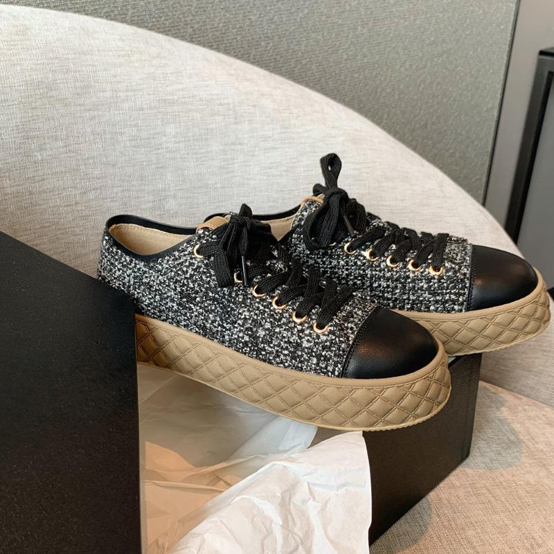 ~ Shoes Spring Women's Board Shoes Thick Rhombus Pattern Low-top Casual Little White Shoes Women's Shoes