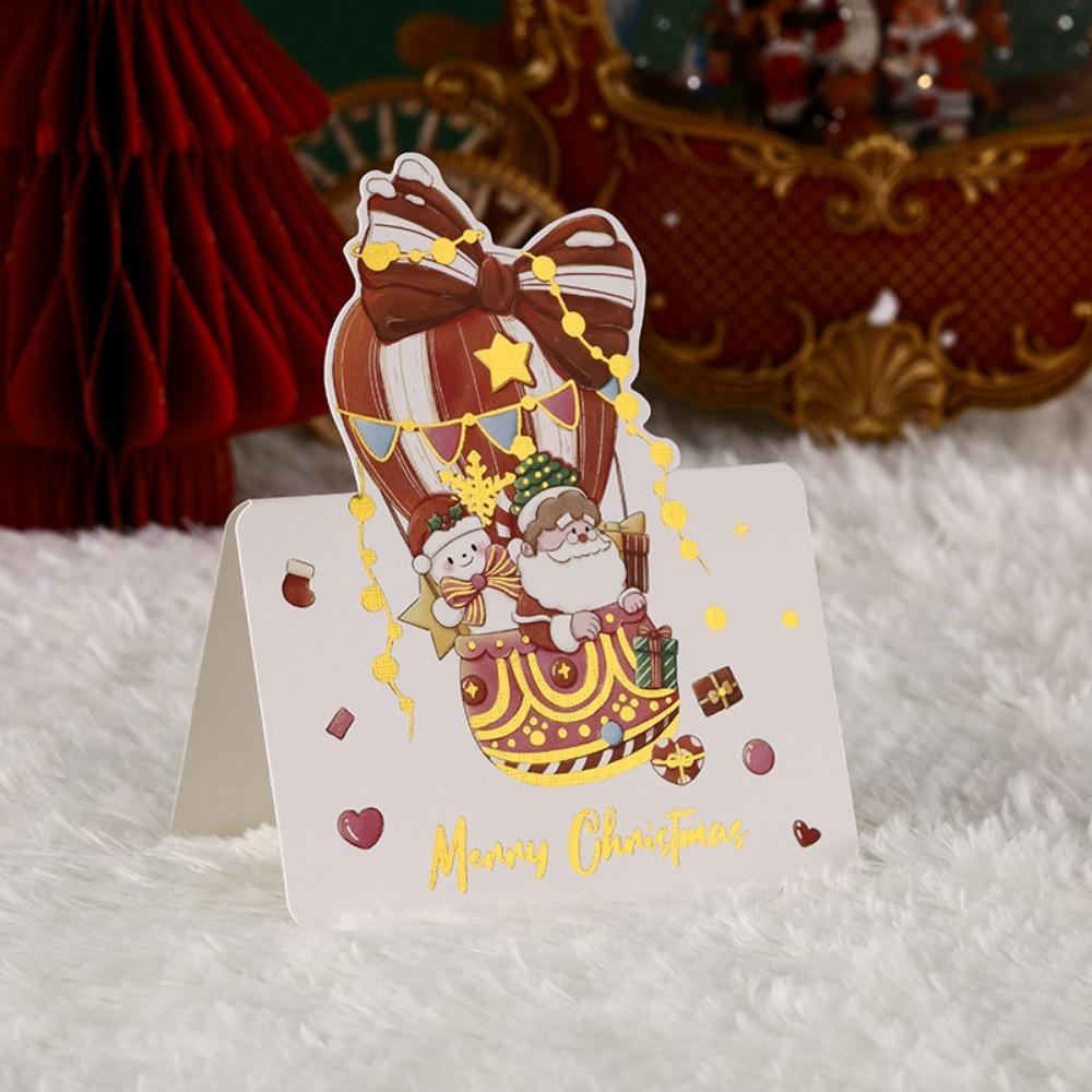 1-12Pcs Christmas Greeting Cards Cartoon Santa Claus Snowman Folding Postcard Christmas Birthday New Year Gifts Wrap Supplies