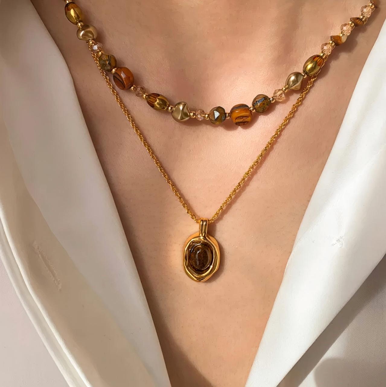 

Maillard Wears Natural Tiger S Eye Stone Baroque Stacked Necklace Women S Accessories 2025 Collarbone Neck Chain